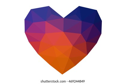 Blue, red heart isolated on white background. Geometric rumpled triangular low poly origami style gradient graphic illustration. Vector polygonal design for your business.