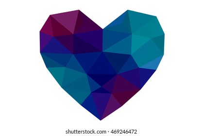 Blue, red heart isolated on white background. Geometric rumpled triangular low poly origami style gradient graphic illustration. Vector polygonal design for your business.