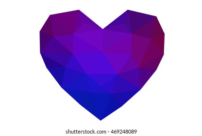 Blue, red heart isolated on white background. Geometric rumpled triangular low poly origami style gradient graphic illustration. Vector polygonal design for your business.