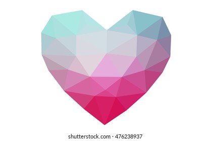 Blue, red heart isolated on white background. Geometric rumpled triangular low poly origami style gradient graphic illustration. Vector polygonal design for your business.