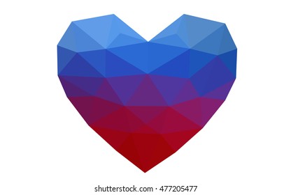 Blue, red heart isolated on white background. Geometric rumpled triangular low poly origami style gradient graphic illustration. Vector polygonal design for your business.