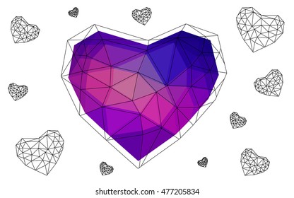 Blue, red heart isolated on white background. Geometric rumpled triangular low poly origami style gradient graphic illustration. Vector polygonal design for your business.