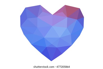 Blue, red heart isolated on white background. Geometric rumpled triangular low poly origami style gradient graphic illustration. Vector polygonal design for your business.