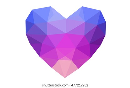 Blue, red heart isolated on white background. Geometric rumpled triangular low poly origami style gradient graphic illustration. Vector polygonal design for your business.