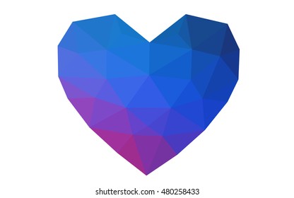 Blue, red heart isolated on white background. Geometric rumpled triangular low poly origami style gradient graphic illustration. Vector polygonal design for your business.