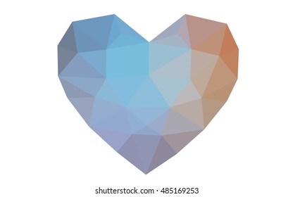 Blue, red heart isolated on white background. Geometric rumpled triangular low poly origami style gradient graphic illustration. Vector polygonal design for your business.