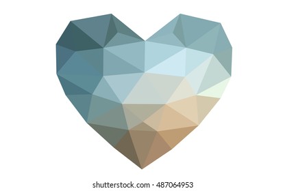 Blue, red heart isolated on white background. Geometric rumpled triangular low poly origami style gradient graphic illustration. Vector polygonal design for your business.