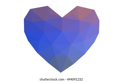 Blue, red heart isolated on white background. Geometric rumpled triangular low poly origami style gradient graphic illustration. Vector polygonal design for your business.
