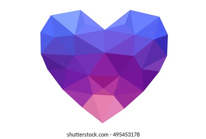 Blue, red heart isolated on white background. Geometric rumpled triangular low poly origami style gradient graphic illustration. Vector polygonal design for your business.