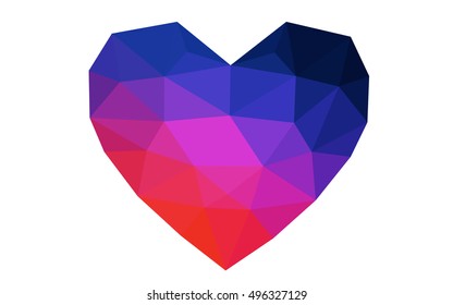 Blue, red heart isolated on white background. Geometric rumpled triangular low poly origami style gradient graphic illustration. Vector polygonal design for your business.