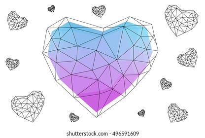 Blue, red heart isolated on white background. Geometric rumpled triangular low poly origami style gradient graphic illustration. Vector polygonal design for your business.