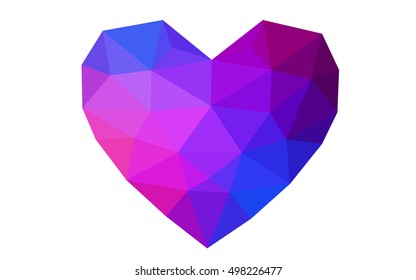 Blue, red heart isolated on white background. Geometric rumpled triangular low poly origami style gradient graphic illustration. Vector polygonal design for your business.