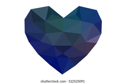 Blue, red heart isolated on white background. Geometric rumpled triangular low poly origami style gradient graphic illustration. Vector polygonal design for your business.