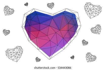 Blue, red heart isolated on white background. Geometric rumpled triangular low poly origami style gradient graphic illustration. Vector polygonal design for your business.