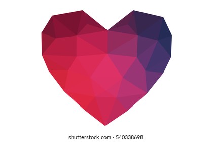 Blue, red heart isolated on white background. Geometric rumpled triangular low poly origami style gradient graphic illustration. Vector polygonal design for your business.