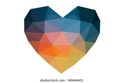 Blue, red heart isolated on white background. Geometric rumpled triangular low poly origami style gradient graphic illustration. Vector polygonal design for your business.