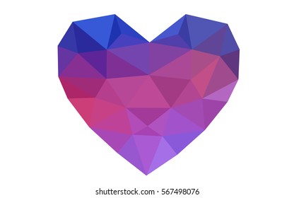 Blue, red heart isolated on white background. Geometric rumpled triangular low poly origami style gradient graphic illustration. Vector polygonal design for your business.