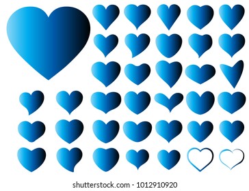 Blue red heart vector icon background set for Valentine's day, medical illustration, love story symbol. Health medical flat logo. Romantic amour beautiful shape