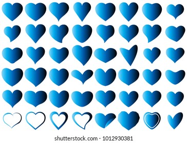 Blue red heart vector icon background set for Valentine's day, medical illustration, love story symbol. Health medical flat logo. Romantic amour beautiful shape