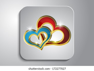 Blue and red hearts in gray icon