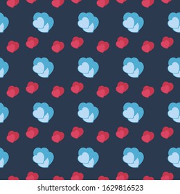 Blue and red hearts. Wedding or Valentine's Day Seamless texture. Designer texture with hearts and confetti. Love symbols seamless pattern. Vector illustration on color backgrounds.