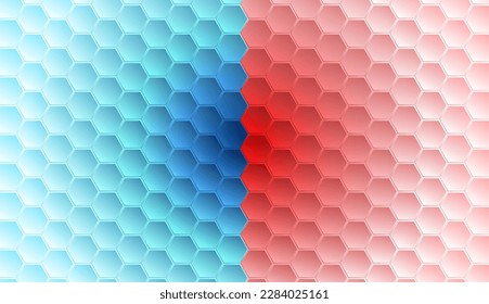 Blue and red hexagons abstract geometric glossy pattern. Vector tech background