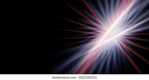 Fondo de alta velocidad azul y rojo. Efecto de rastros de luz de movimiento sobre fondo abstracto negro. Amplio Anuncio de tecnología con efecto de movimiento de luz azul y roja brillante. Ilustración vectorial