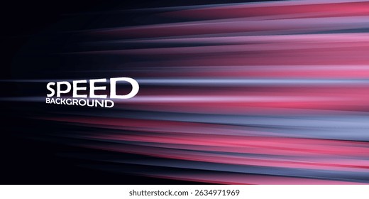 Blue and red high-speed background. Movement light trails effect on black abstract background. Wide technology banner with glowing blue and red light motion effect. Vector illustration