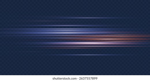 Blue and red high-speed background. Movement light trails effect on black abstract background. Wide technology banner with glowing blue and red light motion effect. Vector illustration 