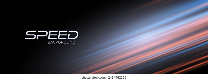 Efecto de luz de movimiento de alta velocidad azul y rojo sobre fondo abstracto negro. Fondo de tecnología amplia con efecto de movimiento de luz azul y roja brillante. Ilustración vectorial