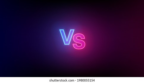 Blue red hologram VS glowing monogram on dark background. Versus screen design. Banner template for battle or competition. Esports battle, team competition, game championship. Vector illustration. 