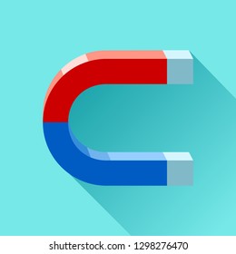 Blue and red horseshoe Magnet icon in flat style, simple tool on color background. Vector design element for you project 