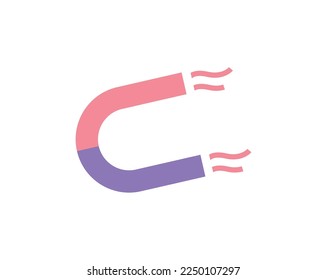 Blue red horseshoe magnet. Magnetic device with poles for attracting and repelling objects and symbol of arrival of new customers and web vector subscribers