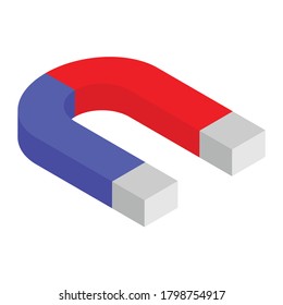 Blue and red horseshoe magnet vector isolated, magnetism, magnetize, attraction