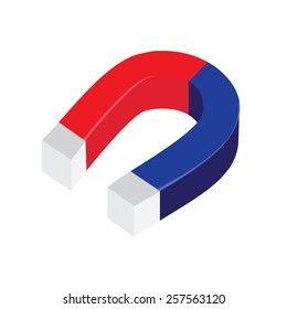 Blue and red horseshoe magnet vector isolated, magnetism, magnetize, attraction