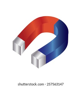 Blue and red horseshoe magnet vector isolated, magnetism, magnetize, attraction