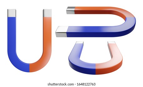 Blue and red horseshoe Magnets set. Realistic vector illustration