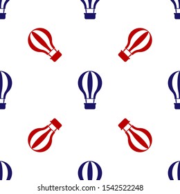 Blue and red Hot air balloon icon isolated seamless pattern on white background. Air transport for travel.  Vector Illustration
