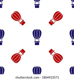 Blue and red Hot air balloon icon isolated seamless pattern on white background. Air transport for travel. Vector.