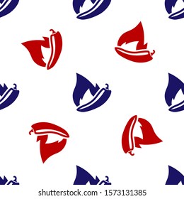 Blue and red Hot chili pepper pod icon isolated seamless pattern on white background. Design for grocery, culinary products, seasoning and spice package, cooking book.  Vector Illustration