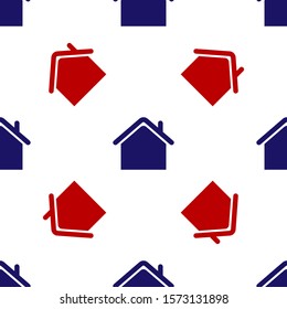 Blue and red House icon isolated seamless pattern on white background. Home symbol.  Vector Illustration