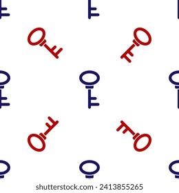 Blue and red House key icon isolated seamless pattern on white background.  Vector
