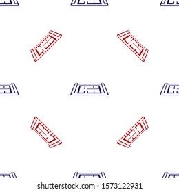 Blue and red House plan icon isolated seamless pattern on white background.  Vector Illustration