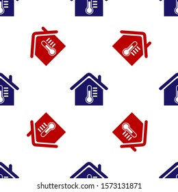 Blue and red House temperature icon isolated seamless pattern on white background. Thermometer icon.  Vector Illustration