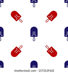 Blue and red Ice cream icon isolated seamless pattern on white background. Sweet symbol.  Vector Illustration
