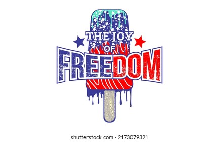 Blue and red ice cream t-shirt design inspiration and quotes. Contains the words The Joy Of Freedom.
Can be printed on t-shirts, mugs or other media.