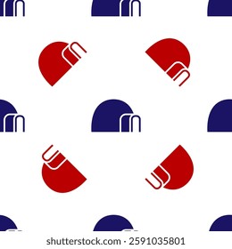 Blue and red Igloo ice house icon isolated seamless pattern on white background. Snow home, Eskimo dome-shaped hut winter shelter, made of blocks.  Vector