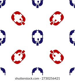 Blau und rot Aufblasbares Boot-Symbol, einzeln nahtloses Muster auf weißem Hintergrund. Rafting-Boot. Wassersport, Extremsport, Urlaub, Urlaub.  Vektorgrafik