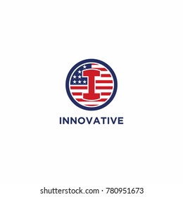 Blue and Red i Initial Letter Logo Vector
