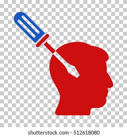 Blue And Red Intellect Screwdriver Tuning toolbar icon. Vector pictograph style is a flat bicolor symbol on chess transparent background.